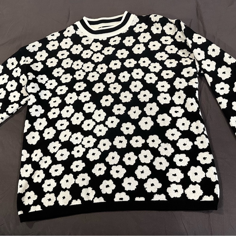Black and White Floral Sweater